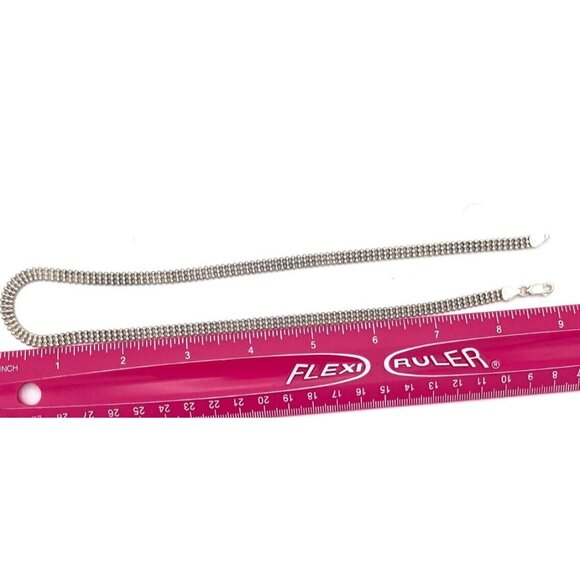 Unisex Italian 925 Sterling Silver 3 Row Beaded Necklace 18" Chain - Picture 3 of 6